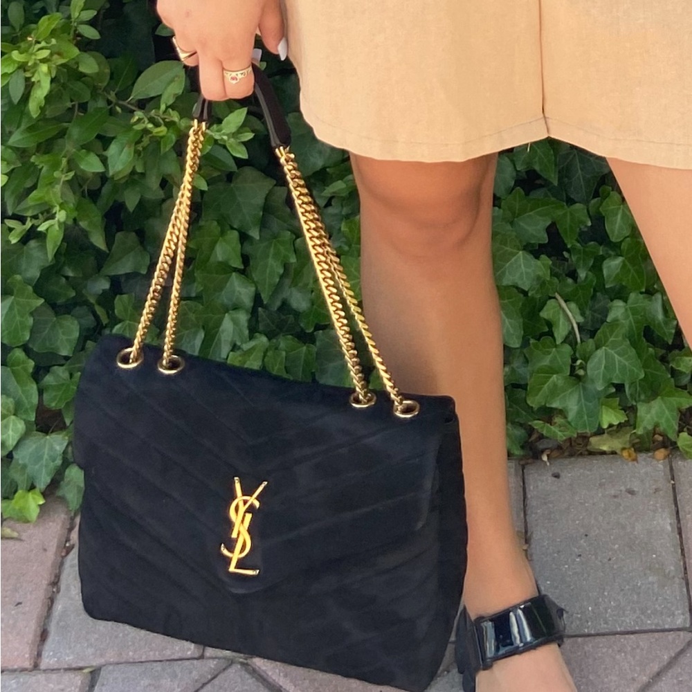 YSL Loulou Black Suede Medium Shoulder Bag - Picture 6 of 7